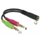 Audio stereo redukcia 3,5 mm 4 pin samica na 2 x stereo Jack 3,5 mm 3 pin